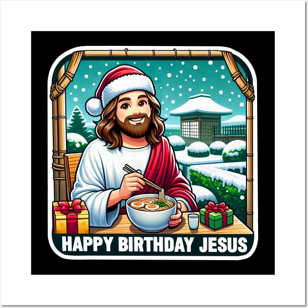 Happy Birthday Jesus Ramen Birthday Present Japanese Garden White Christmas Wall Art by Plushism